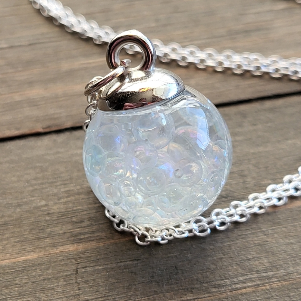 Rainbow Bubble Glass Ball Necklace- Handmade Jewelry- Succulent Necklace- Jewelr